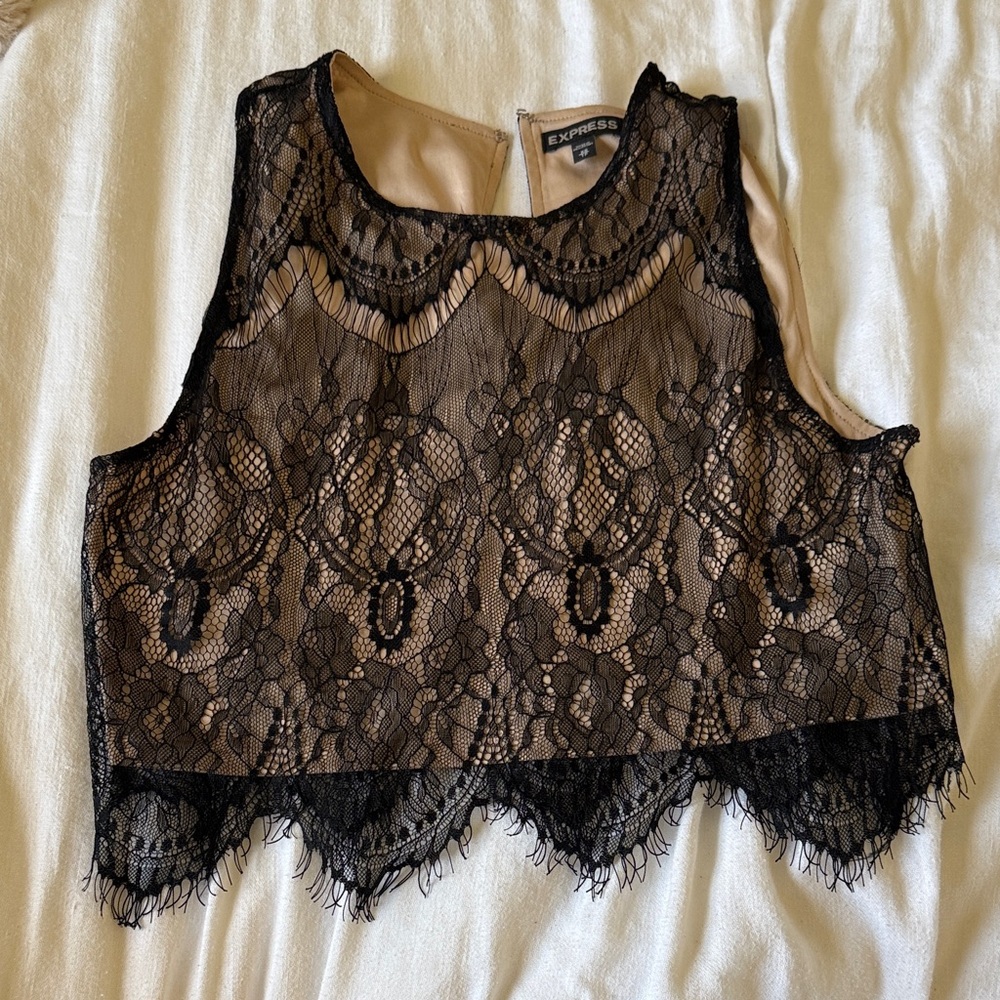 Express Black and Tan Lace Tank Top